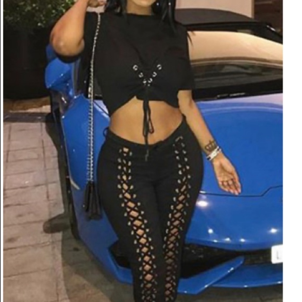 Lace up pant and crop top set